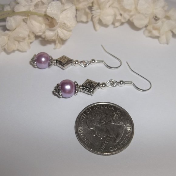 Silver and Purple Pearl Earrings Set Jewelry 6522 - Picture 5 of 9